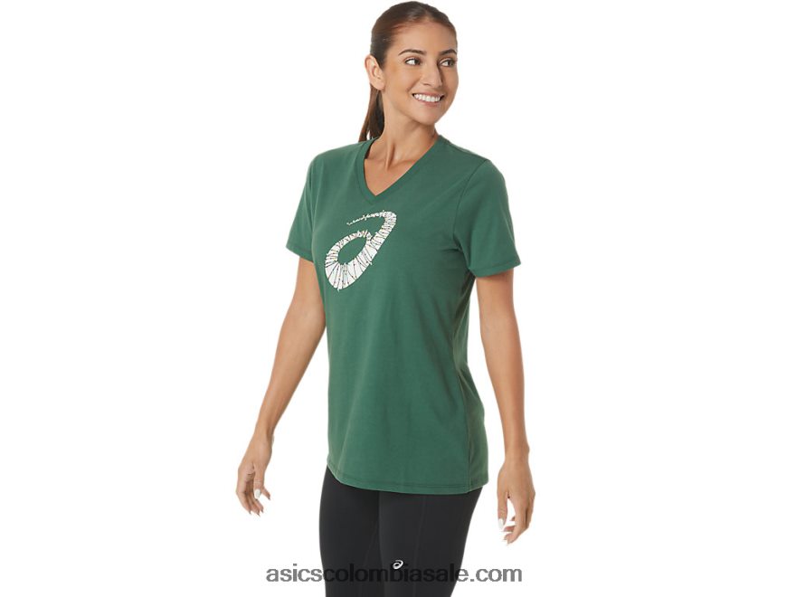 mujer Asics cuello en V con logo de luces navideñas cazador verde 20X82N2843