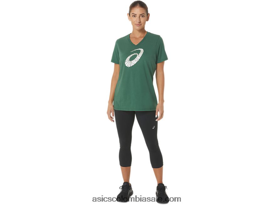 mujer Asics cuello en V con logo de luces navideñas cazador verde 20X82N2843