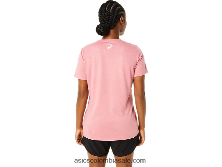 mujer Asics cuello en V estampado de manga corta brezo rosa ahumado 20X82N3707