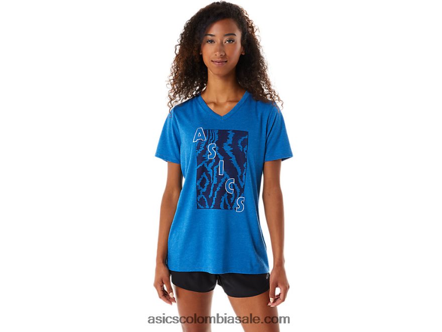 mujer Asics cuello en V estampado de manga corta lago drive brezo 20X82N2818