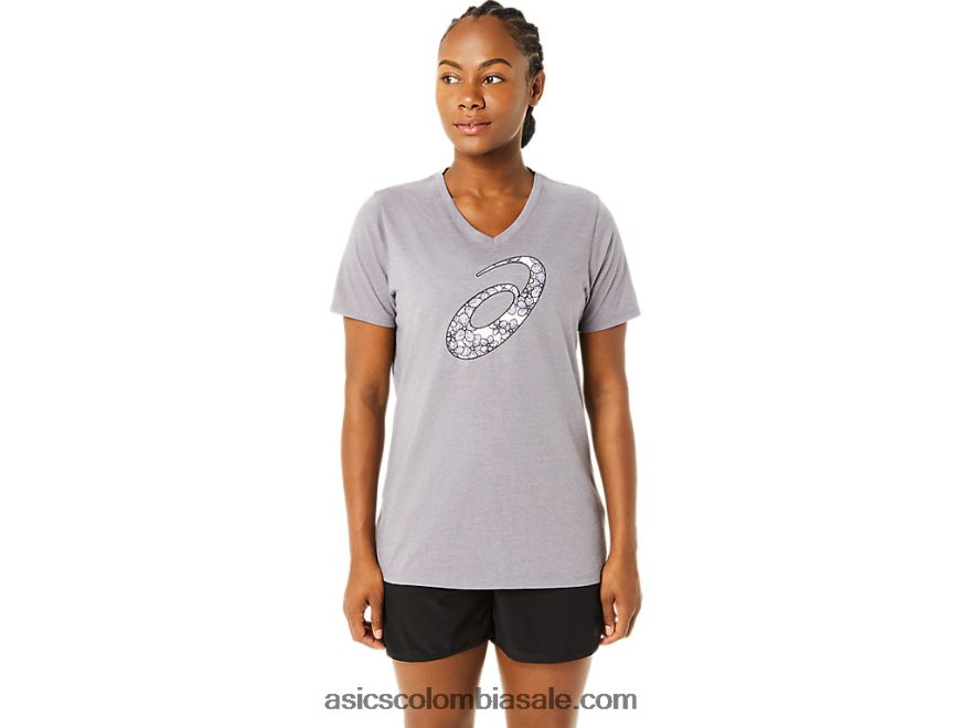 mujer Asics flor de cerezo de manga corta con cuello en v lavanda gris brezo 20X82N3644