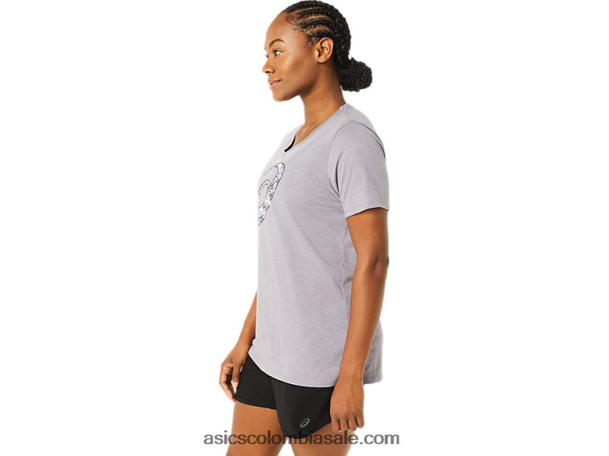 mujer Asics flor de cerezo de manga corta con cuello en v lavanda gris brezo 20X82N3644