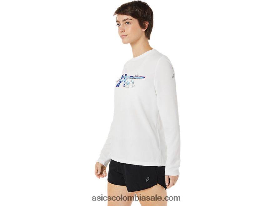 mujer Asics gráfico de manga larga ready-set ii blanco brillante 20X82N3609