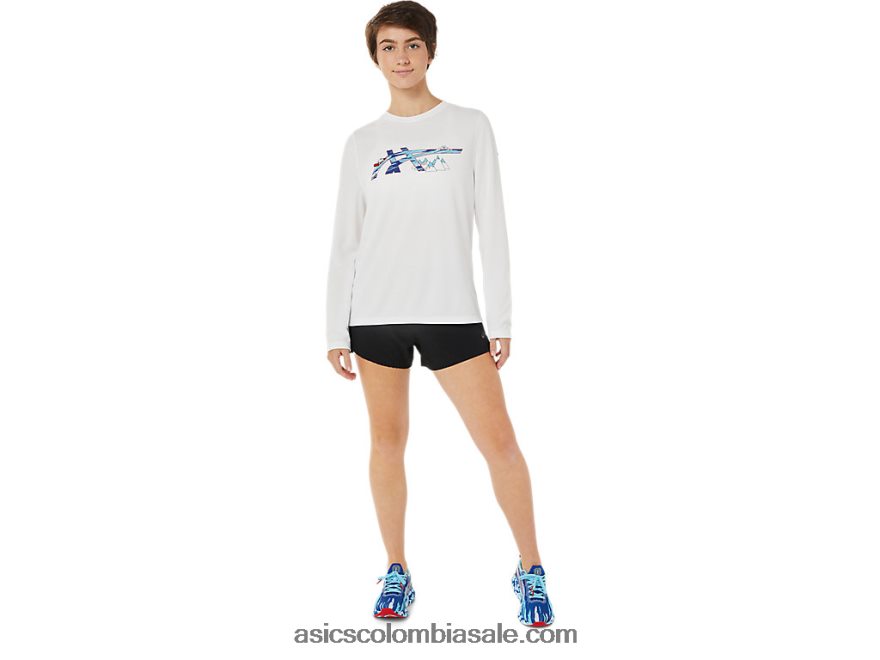 mujer Asics gráfico de manga larga ready-set ii blanco brillante 20X82N3609