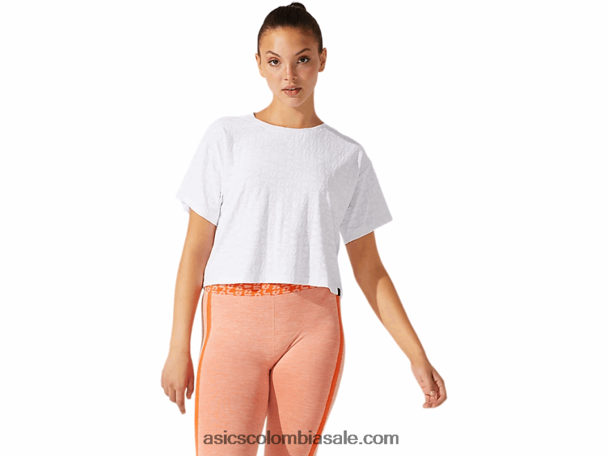 mujer Asics manga corta corta con logo en jacquard blanco brillante 20X82N3968