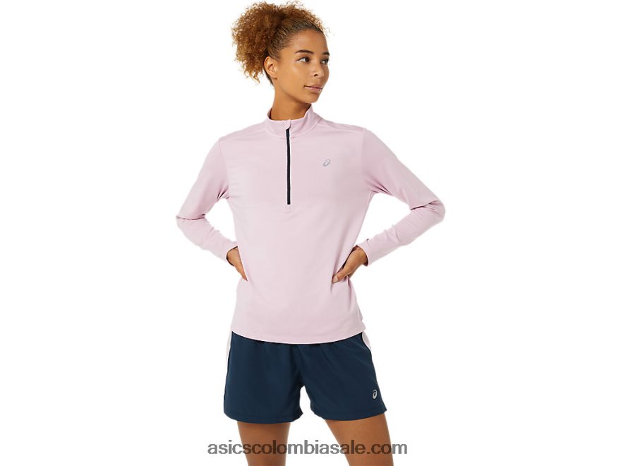 mujer Asics media cremallera lista para usar rosa claro/azul francés 20X82N3496