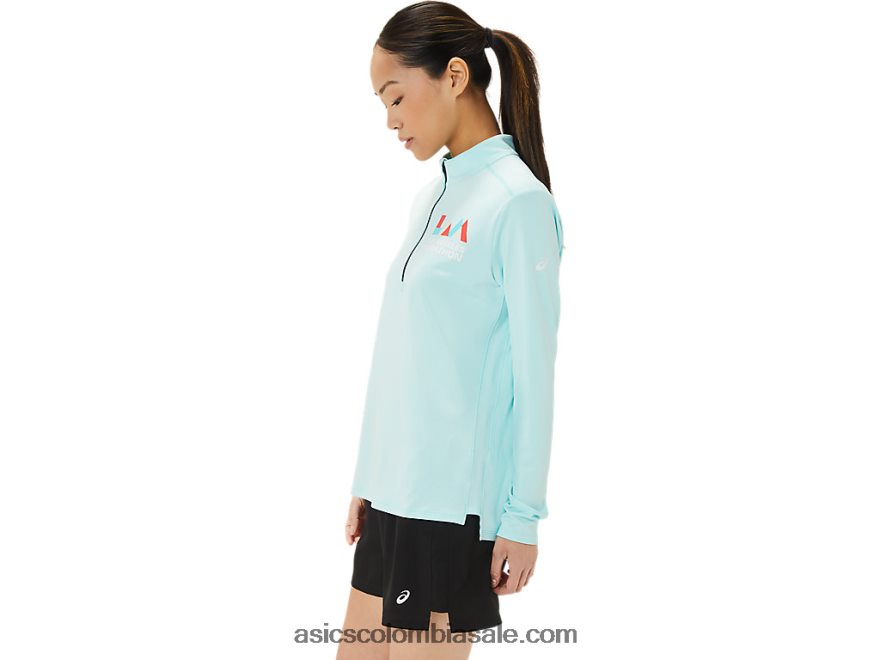 mujer Asics medio zip lam listo para usar azul claro/azul francés 20X82N3307