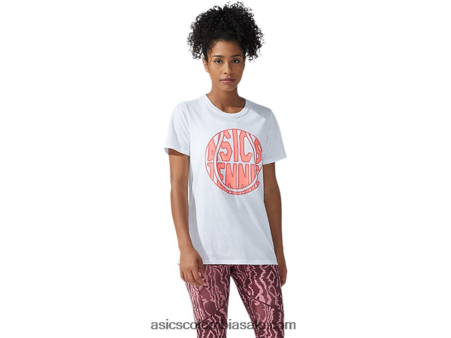 mujer Asics nueva camiseta estampada strong 92 blanco brillante/coral ardiente 20X82N3782