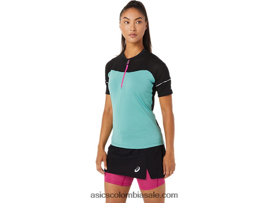 mujer Asics parte superior de fujitrail salvia/negro rendimiento 20X82N3401
