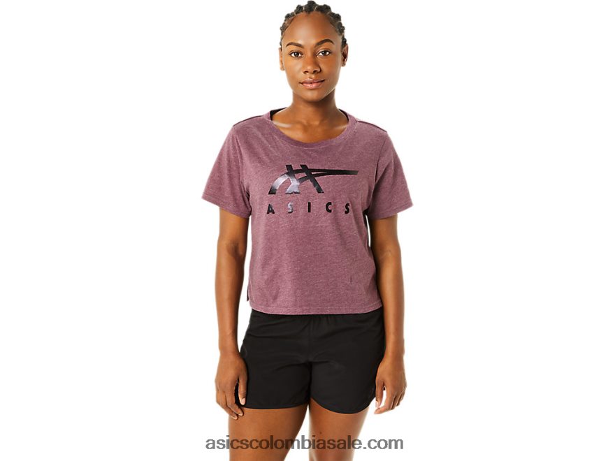 mujer Asics playera boxy de manga corta con rayas Brezo profundo de Marte 20X82N3620