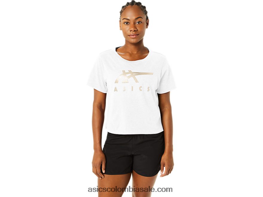 mujer Asics playera boxy de manga corta con rayas blanco brillante 20X82N2718