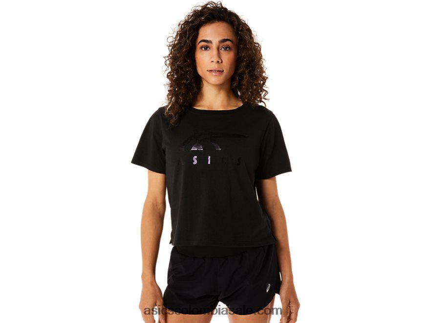 mujer Asics playera boxy de manga corta con rayas rendimiento negro 20X82N2815