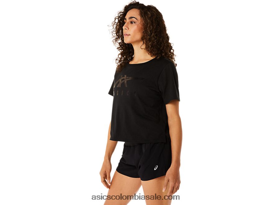 mujer Asics playera boxy de manga corta con rayas rendimiento negro 20X82N2815