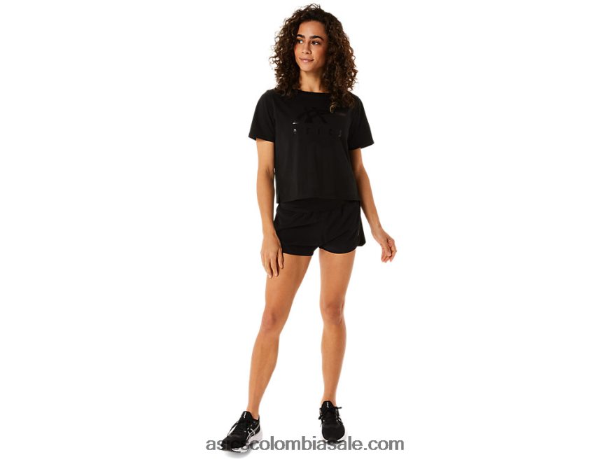 mujer Asics playera boxy de manga corta con rayas rendimiento negro 20X82N2815
