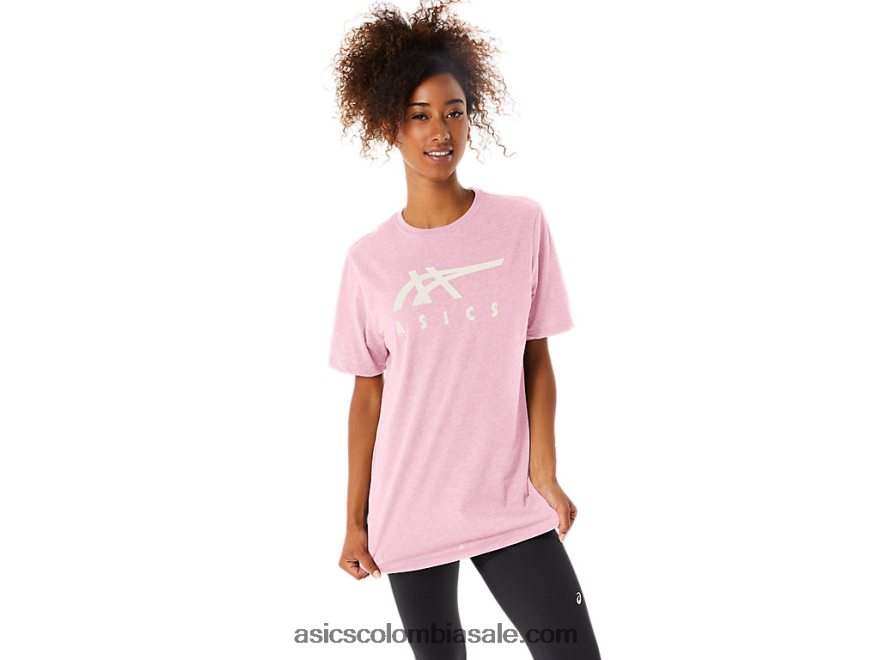 mujer Asics playera de manga corta a rayas sal rosa 20X82N73
