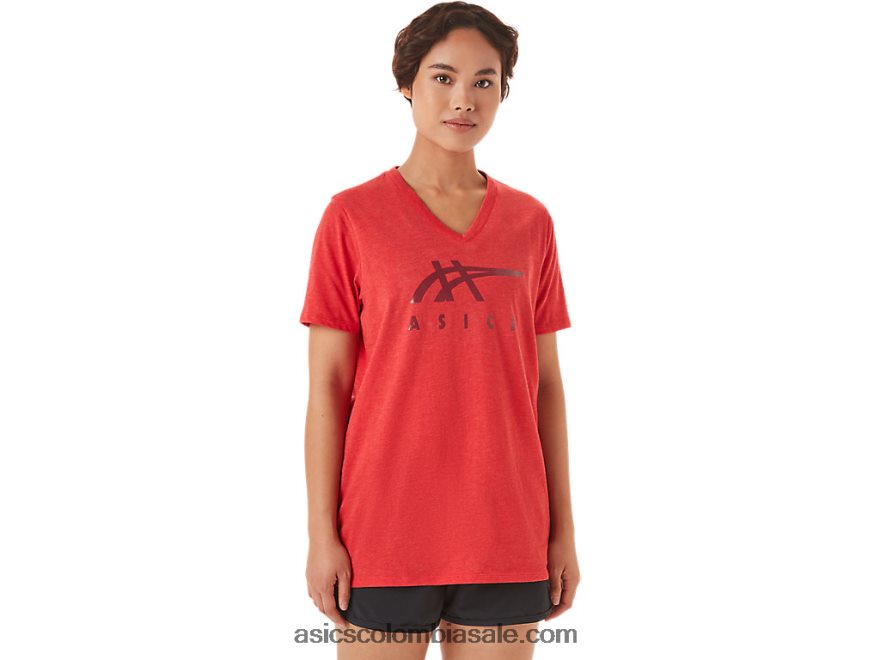 mujer Asics rayas con cuello en V brezo rojo clásico 20X82N3422