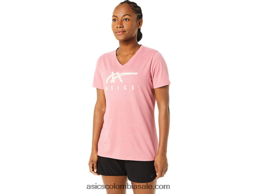 mujer Asics rayas con cuello en V brezo rosa ahumado 20X82N3709