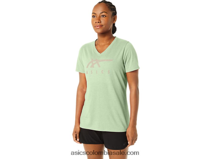 mujer Asics rayas con cuello en V susurro brezo verde 20X82N2214