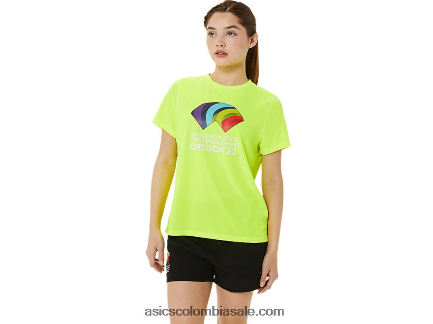 mujer Asics ready-set ii camiseta de manga corta amarillo de seguridad 20X82N3220