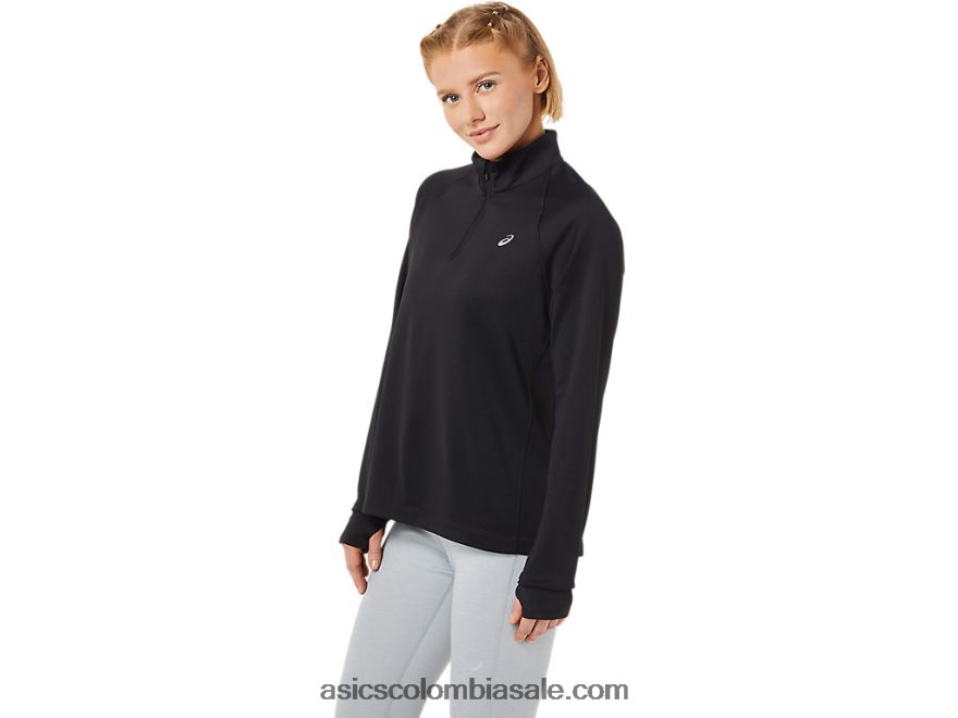 mujer Asics termopolis 1/4 zip rendimiento negro 20X82N3636