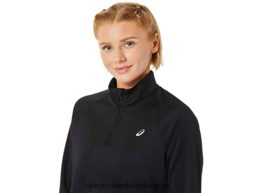 mujer Asics termopolis 1/4 zip rendimiento negro 20X82N3636