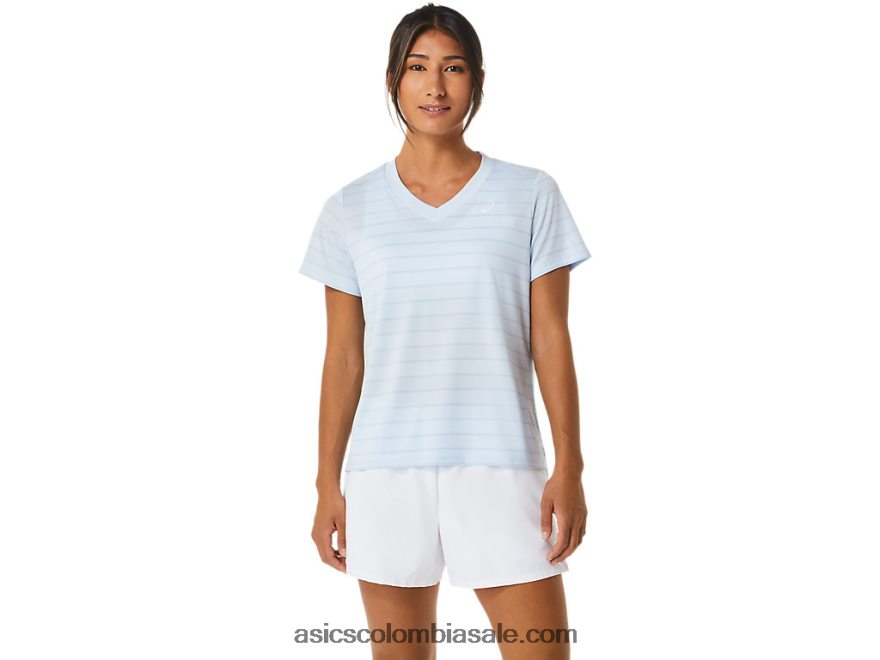 mujer Asics top de manga corta a rayas cielo suave 20X82N2515