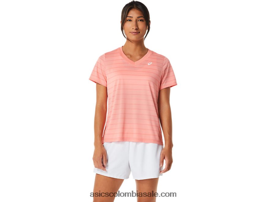 mujer Asics top de manga corta a rayas guayaba 20X82N2503