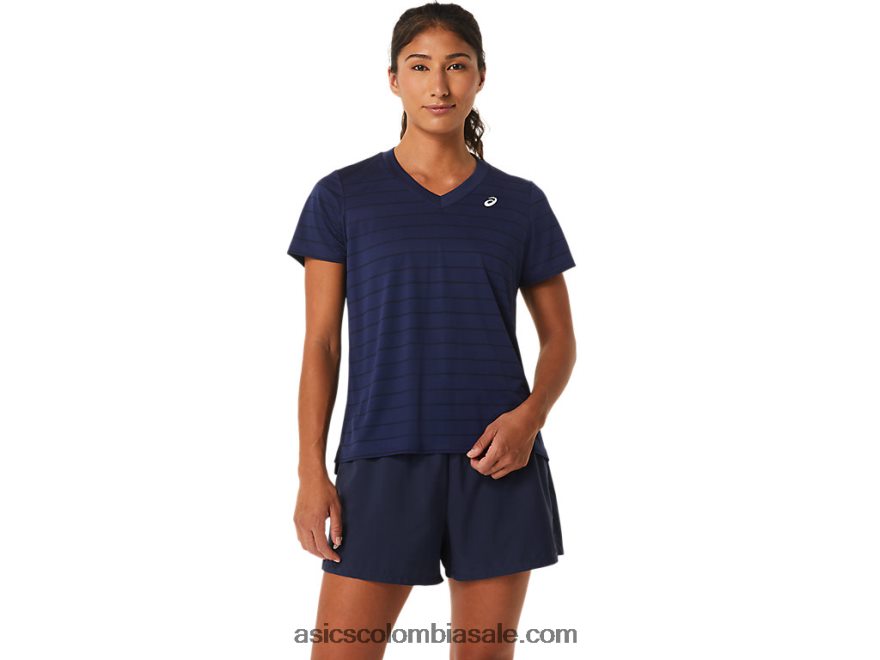 mujer Asics top de manga corta a rayas medianoche 20X82N2550