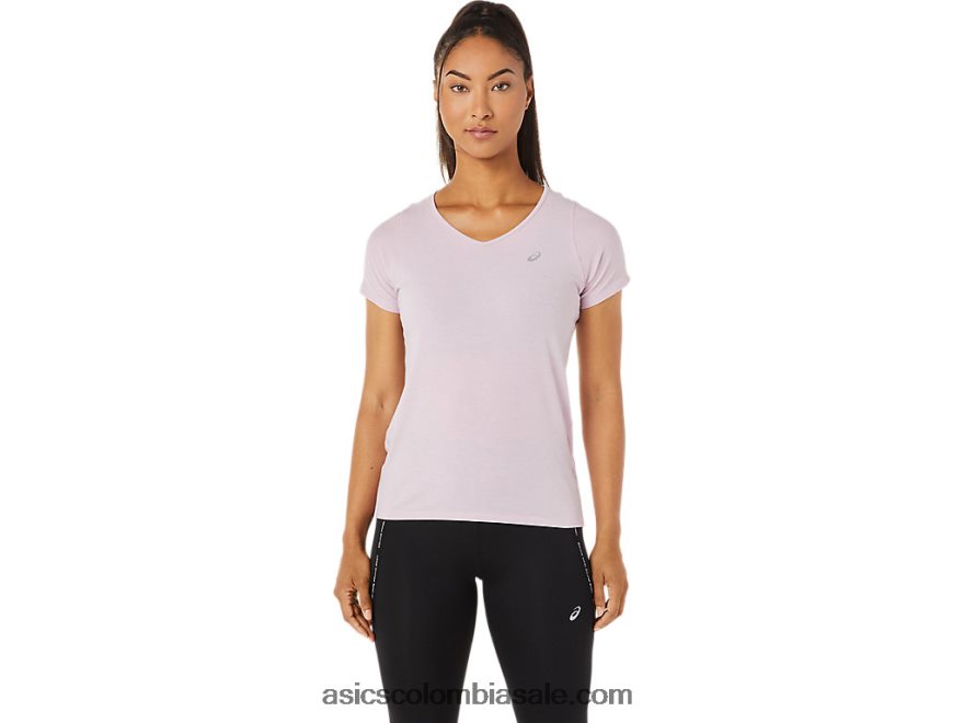 mujer Asics top de manga corta con cuello en V apenas rosa 20X82N3342