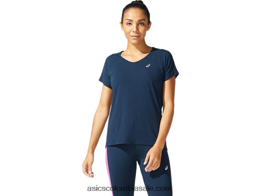 mujer Asics top de manga corta con cuello en V azul francés 20X82N4044
