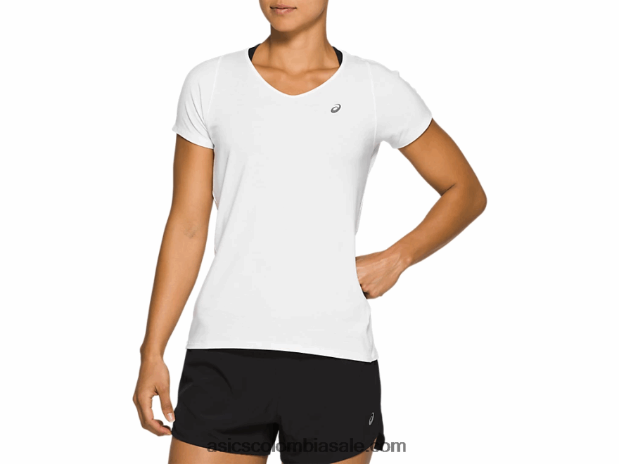 mujer Asics top de manga corta con cuello en V blanco brillante 20X82N4141