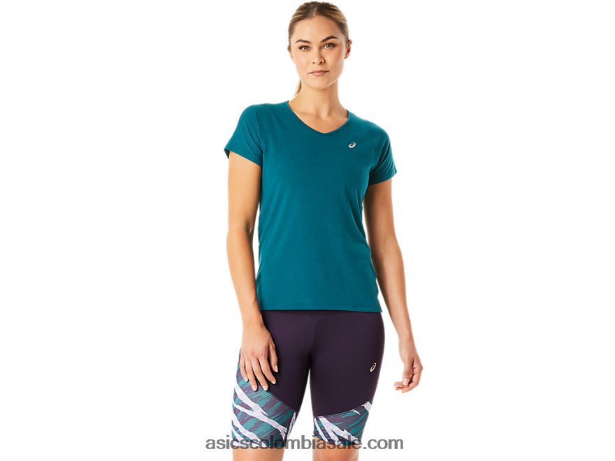 mujer Asics top de manga corta con cuello en V pino terciopelo 20X82N3078