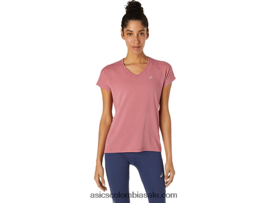 mujer Asics top de manga corta con cuello en V rosa ahumado 20X82N3832