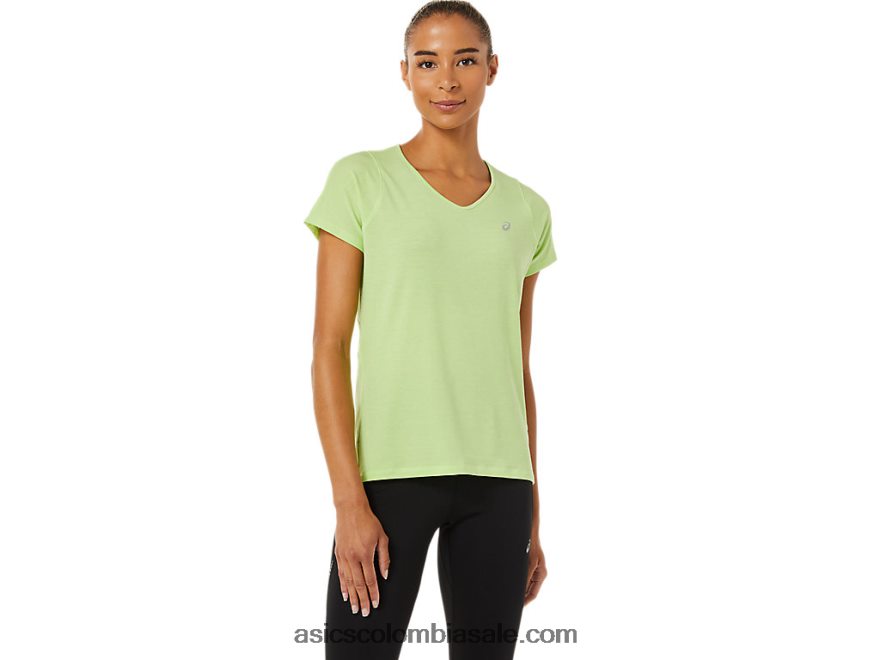 mujer Asics top de manga corta con cuello en V verde lima 20X82N3370
