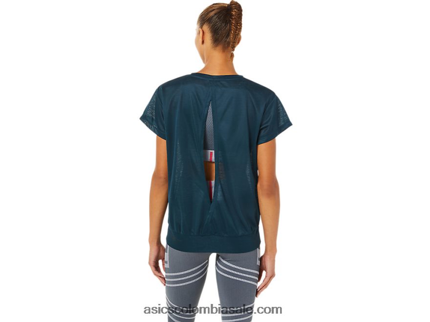 mujer Asics top de manga corta con espalda abierta azul francés 20X82N3363
