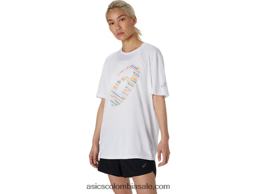 mujer Asics top de manga corta con logo estampado blanco brillante 20X82N1758