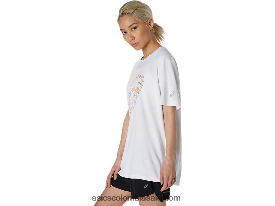 mujer Asics top de manga corta con logo estampado blanco brillante 20X82N1758