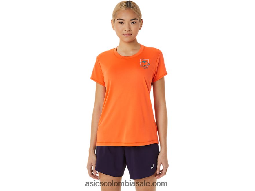 mujer Asics top de manga corta con logo fujitrail naranja nueva 20X82N3075