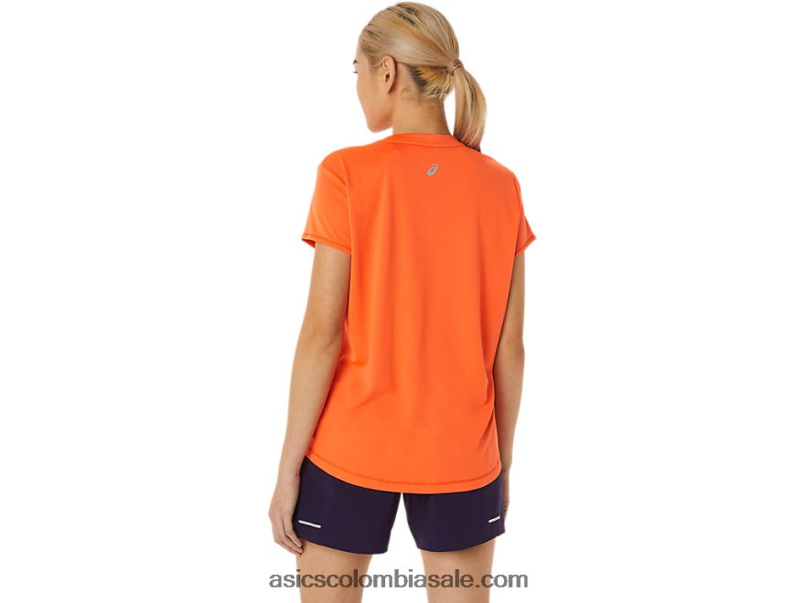mujer Asics top de manga corta con logo fujitrail naranja nueva 20X82N3075