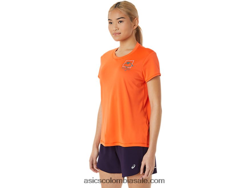 mujer Asics top de manga corta con logo fujitrail naranja nueva 20X82N3075