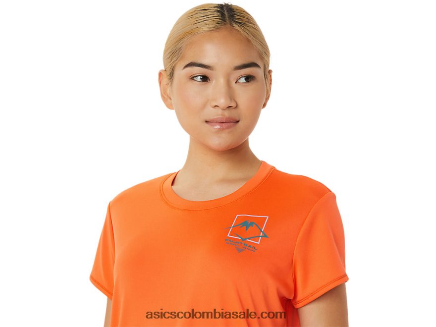 mujer Asics top de manga corta con logo fujitrail naranja nueva 20X82N3075
