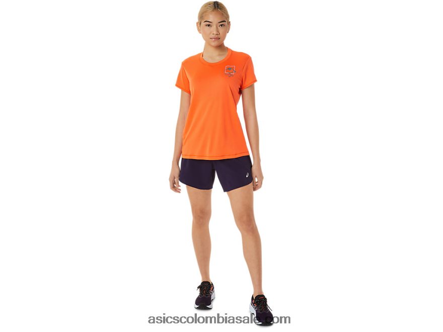 mujer Asics top de manga corta con logo fujitrail naranja nueva 20X82N3075