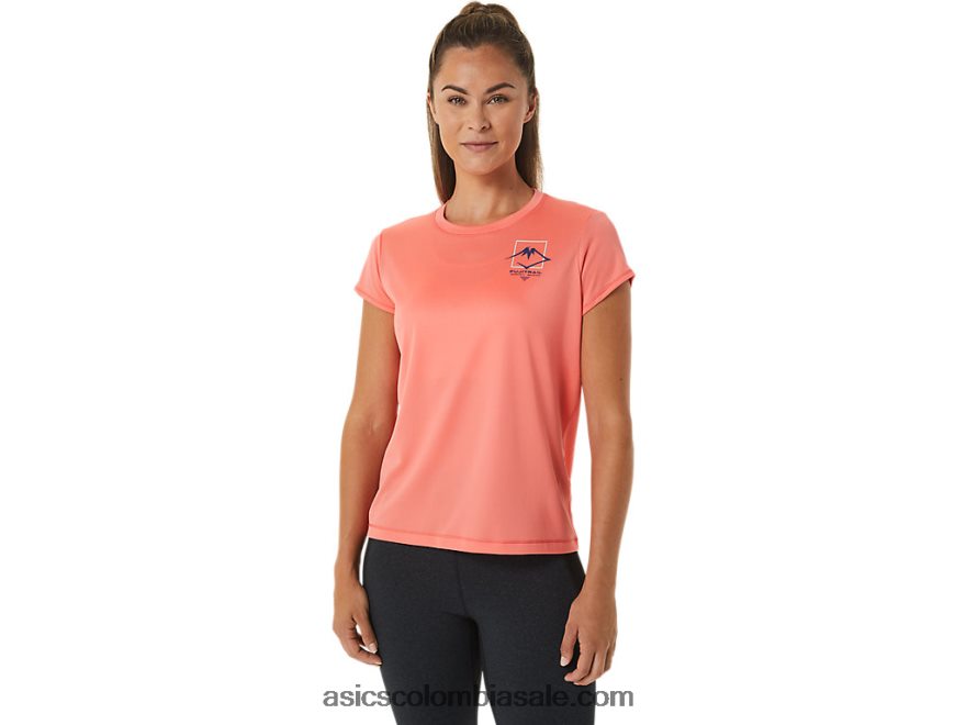 mujer Asics top de manga corta con logo fujitrail papaya 20X82N2563