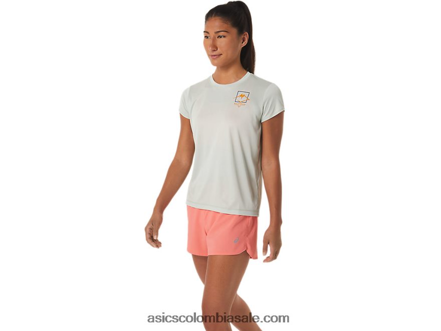 mujer Asics top de manga corta con logo fujitrail salvia ligera 20X82N2510