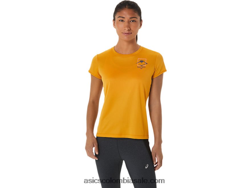 mujer Asics top de manga corta con logo fujitrail tormenta de arena 20X82N2565