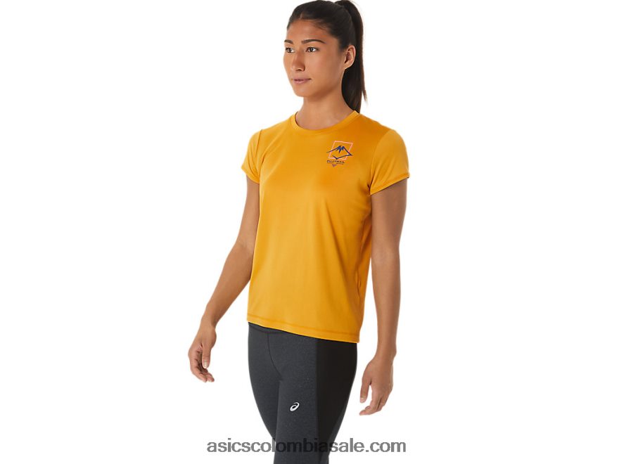 mujer Asics top de manga corta con logo fujitrail tormenta de arena 20X82N2565
