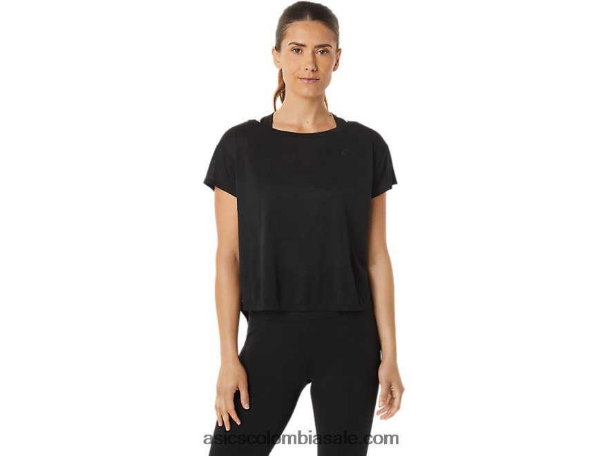 mujer Asics top de manga corta en jacquard de movekoyo rendimiento negro 20X82N2763