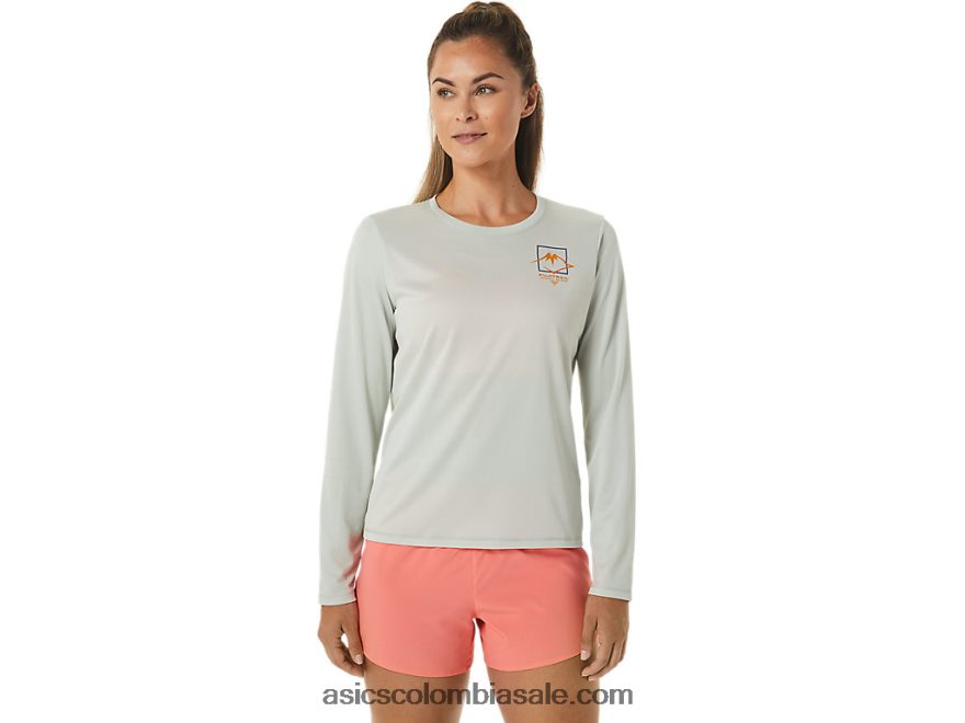 mujer Asics top de manga larga con logo fujitrail salvia ligera 20X82N2476