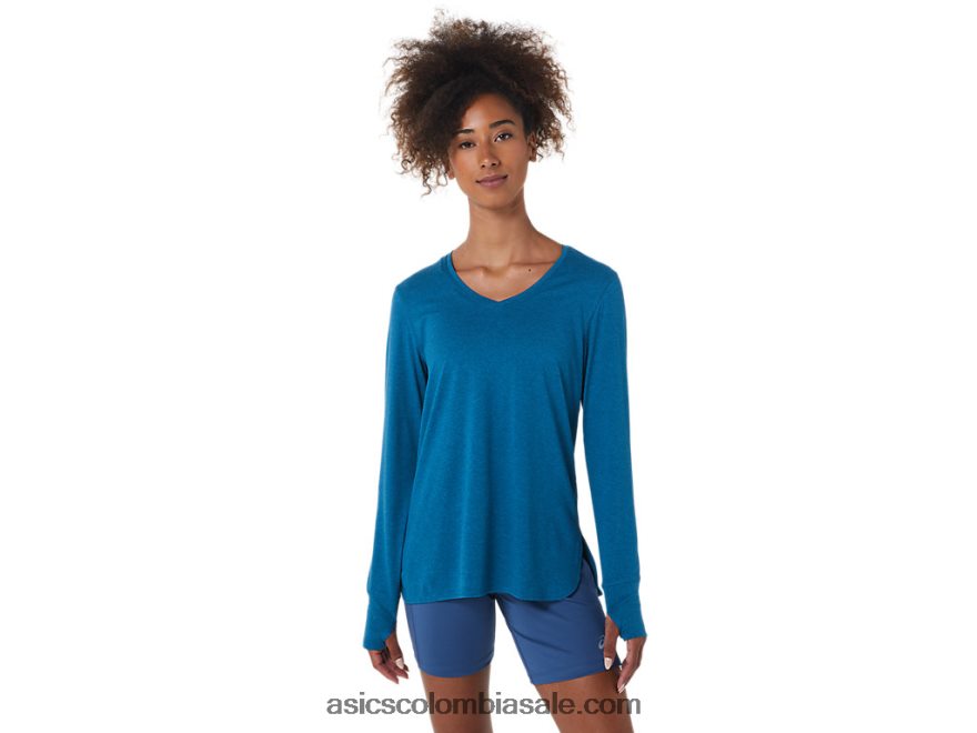 mujer Asics top de manga larga de brezo brezo verde azulado de aguas profundas 20X82N2795