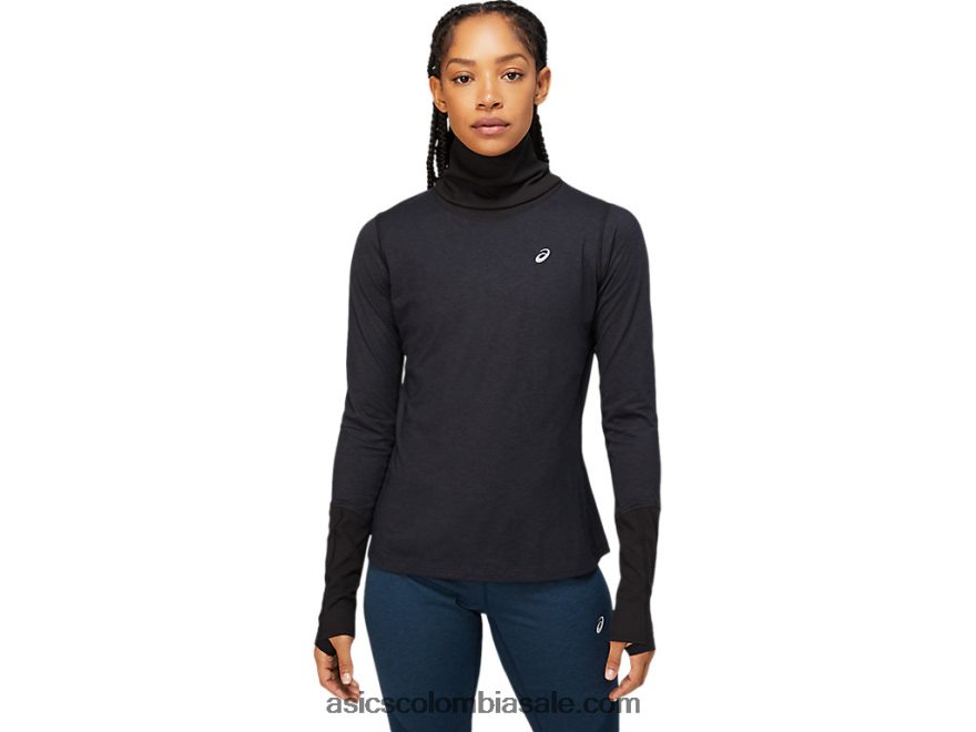 mujer Asics top de manga larga de canalé de lana rendimiento negro/gris grafito 20X82N3621